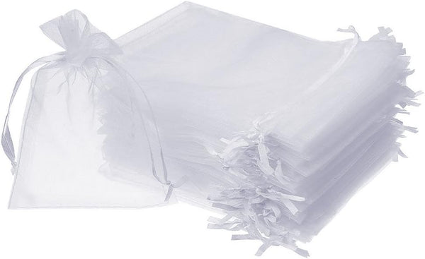 Boshen 100/200PCS White Organza Gift Candy Sheer Bags, Mesh Jewelry Pouches Drawstring for Wedding Party Favors