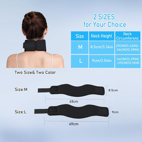 Neck Brace Cervical Collar, Soft Neck Support for Pain Relief, Adjustable for Sleeping, Travelling, Office (Black, L)
