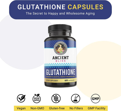 Ancient Bliss S-Acetyl Glutathione Supplement - Cellular Antioxidant & Immune Support for Men & Women, 60 Capsules