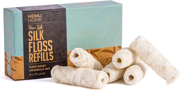 Biodegradable Silk Dental Floss Refill, Six Pack, Organic Natural Floss, Compostable Mint Candelilla Wax
