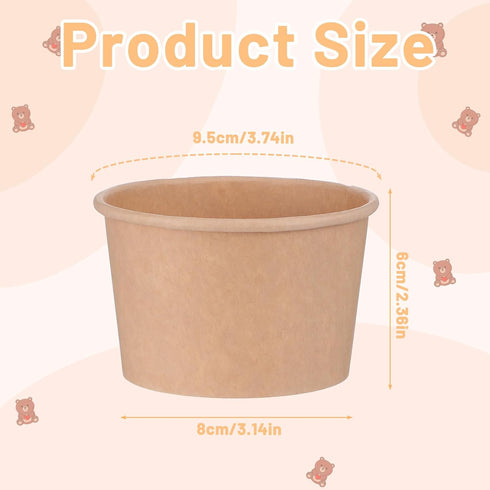 zisiueel 100 (8 oz) Pieces Ice Cream Cups Paper Disposable Sundae Bowls brown Paper Hot Cold Soup Snack Yogurt Dessert
