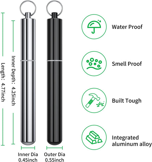 Airtight Aluminum Metal Storage Tube(3 Packs), Cute Small Pill Box Case Waterproof and Smell Proof Metal Tube Container Holder with Keychain, Fit in Pocket Purse Portable for Travel and Outdoors