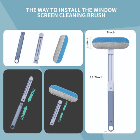Window Screen Net Mesh Cleaner - 4 in 1 Window Washer Squeegee Kit for Cleaning Window Nets & Pet Hair