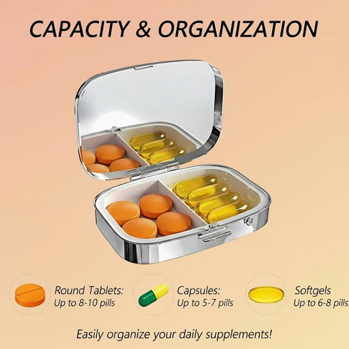 KDQEP 2 Square Pill Case Small Pill Box with Mirror Pocket Compartment Vitamin Pill Medicine Case Organizer Pill