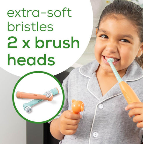 Beurer TB10 Kids Electric Toothbrush Kit - Fun Milo The Monkey Cap, 2 Extra-Soft Brush Heads, 2 Minute Timer