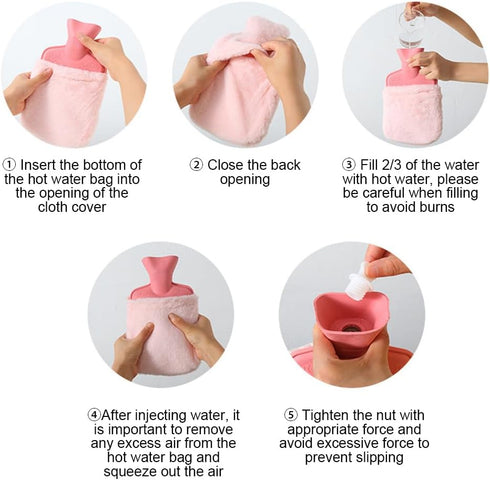 Hot Water Bottle with Cover, Hot Water Bottle with Cute Plush Cover, Super Soft Plush Cover for Pain Relief Headaches