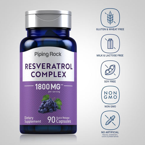 Piping Rock Resveratrol Complex 1800 mg | 90 Capsules | Ultra Potent, Non-GMO, Gluten Free Supplement