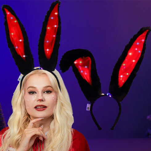 Light Up Bunny Ears Headband, LED Rabbit Ears Hair Bands Cosplay Costume Accessories for Women