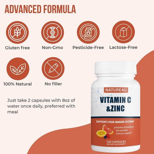 Vitamin C 1000mg with Zinc | Rose Hips and Citrus Bioflavonoids | Immune Support Supplement, Antioxidants Protection,