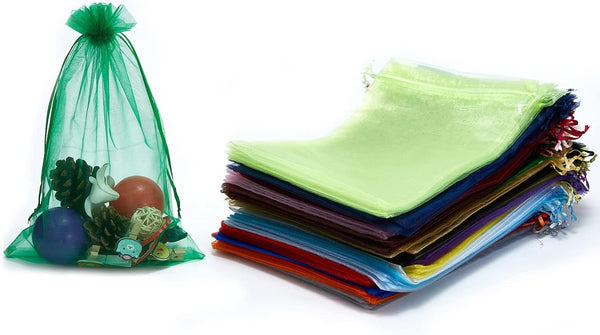 25 pcs 8x12 Inches Drawstring Organza Bags, Wedding Party Favor Gift Pouches in Assorted Colors