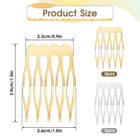 20PCS Small Hair Side Combs French Teeth Hair Combs for Women 5 Teeth Tiny Hair Clip Combs Silver and Gold Plain Blank Crafting DIY Slide Combs Bridal Wedding Veil Comb for Fine Hair