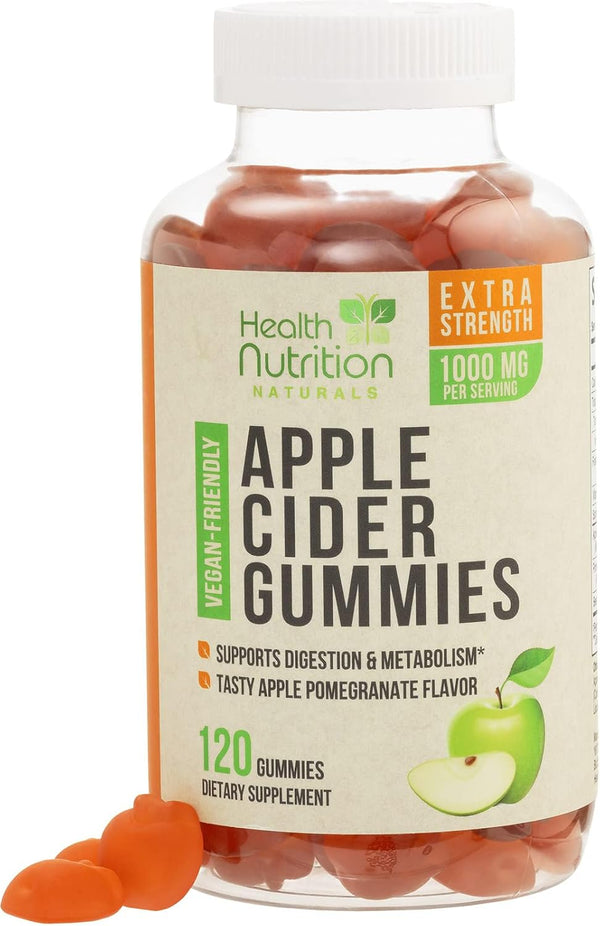 Vegan Apple Cider Vinegar Gummies, 120 Gummies, Max Strength 1000mg, Supports Digestion, Gluten Free