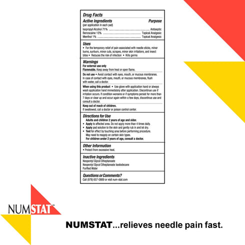 Antiseptic Numbing Wipes for Needle Pain Relief, 2-In-1 Formula with Benzocaine and Isopropyl Alcohol - 30 Prep Pads