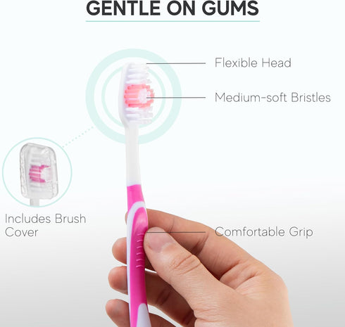 4 Pack Toothbrushes for Adults, Individually Wrapped Medium Bristle with Covers, Multi-Color Pack