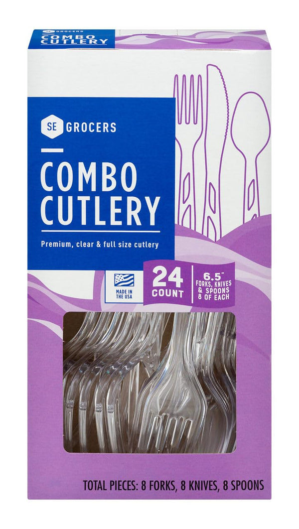 SE GROCERS , Premium Clear Full Size Combo Cutlery, 24 Count