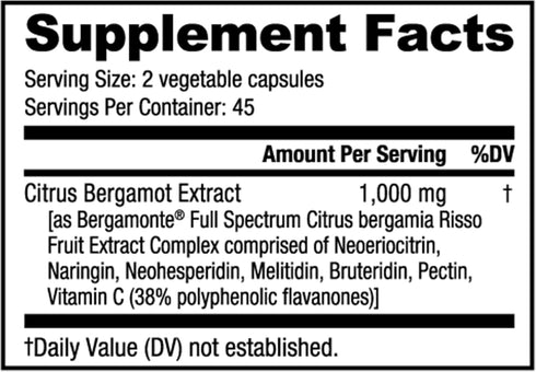 NutraBio Citrus Bergamot Bergamonte Extract Supplement - 1,000mg for Cardiovascular Health, 90 Capsules