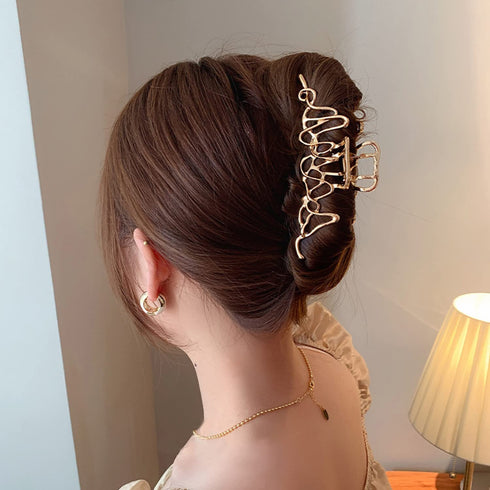 Mehayi 3 PCS Large Gold Metal Hair Claw Clips - Cute Alloy Big Hair Clamps for Thick Thin Hair, Fashion Accessories