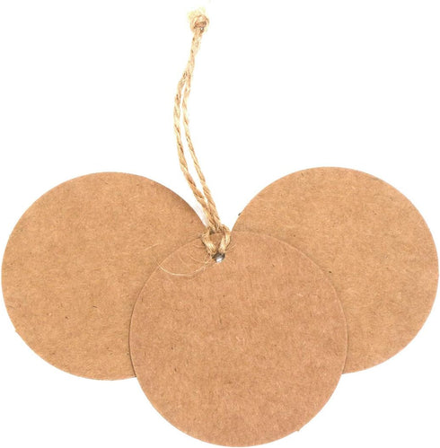 Segarty 200 PCS Circle Tags, Brown Craft Gift Tags with 100 Feet Jute Twine, Round Thick Kraft Paper Blank Hang Tags
