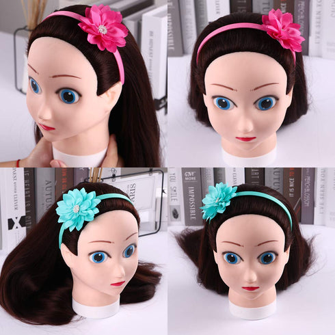 WANYU 10 Pcs Flower Bow Headbands for Girls, Toddler Chiffon Floral Hair Bands, Cute 3.5 Inch Bow Headpiece