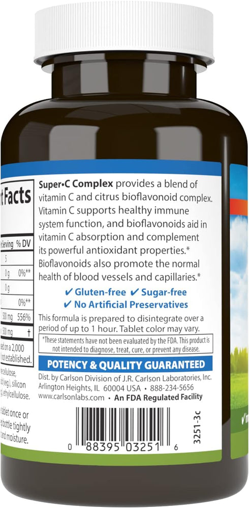 Carlson - Super-C Complex - Vitamin C + Bioflavonoids, 100 Vegetarian Tablets