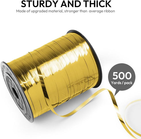 500 Yards 3/16" Metallic Curling Ribbon Gold, Shiny Balloon String 1 Roll for Gift Wrapping, Laser Curly Ribbon for Birthday Wedding Party Festival Decoration, Baby Shower, Art Crafts by HimBen