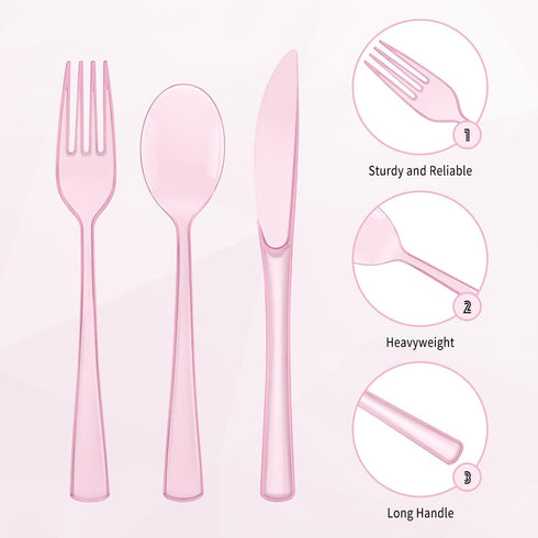 150 Pack Plastic Silverware, Disposable Heavy Duty Utensil Set, 50 Forks, 50 Knives, 50 Spoons for Parties and Events