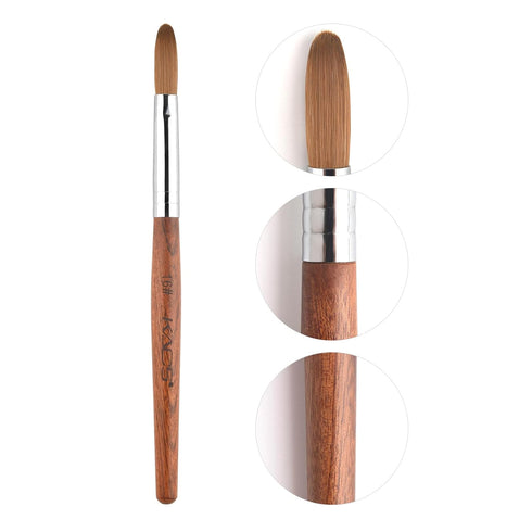 KADS 16# Pure Kolinsky Hair Bristles Acrylic Nail Brush, Oval Crimped Shaped RedWood Handle Professional Quality