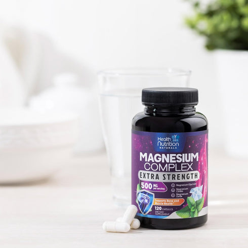 Magnesium Complex Supplement 500mg with Glycinate, Oxide, Malate, Citrate - High Absorption Capsules for Muscle, Heart,
