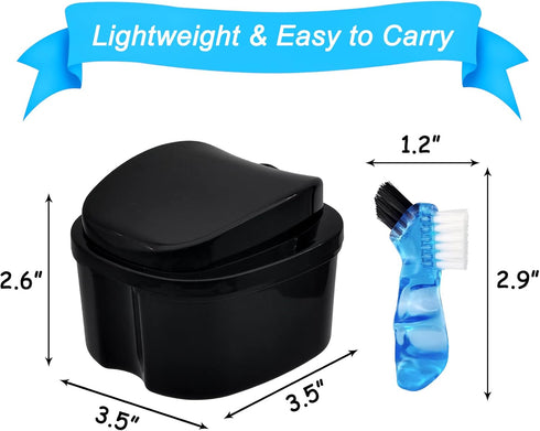 Black Denture Soaking Container, Waterproof Cleaning Case for Partial Denture, Retainer, with Strainer and Lid