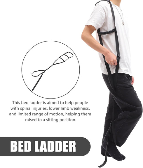 Outanaya Adjustable Bed Ladder Sit up Assist Belt for Seniors and Disabled, Black Paralytic Pull up Strap for Elderly
