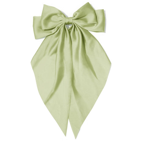 Large Olive Green Hair Bows for Women, Silky Satin Hair Clips, Long Tail Oversize Hair Barrettes