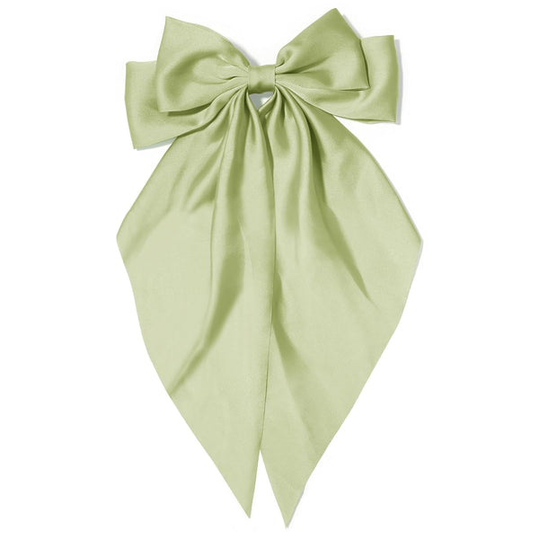 Large Olive Green Hair Bows for Women, Silky Satin Hair Clips, Long Tail Oversize Hair Barrettes