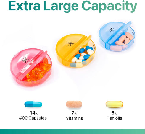 Sukuos Large Weekly Pill Organizer, 2 Times a Day Daily Pill Box 7 Day Easy to Open with Double Protection, AM PM (Blue)