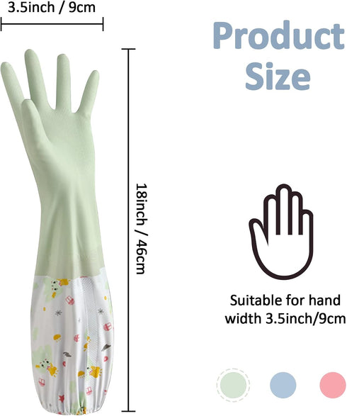 3pcs Dishwashing Cleaning Gloves, Waterproof Reusable Kitchen Long Gloves, Latex-Free Household Gloves for Laundry, Cleaning, Working, Gardening
