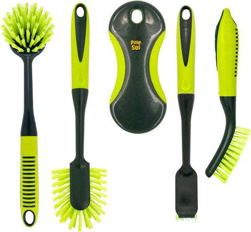 Pine-Sol Scrub Brush Set - Long Handle Cleaning Brushes with Heavy Duty Bristles