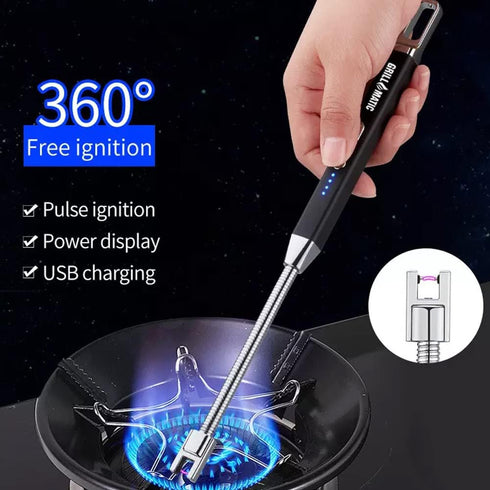 Windproof Rechargeable Flexible Neck Electronic Butane Free Lighter - Lithium Ion, USB Grill Lighter