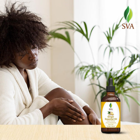 SVA Ginger Essential Oil, 4 Fl Oz, 100% Natural for Diffuser, Hair Care, Skin Care, Aromatherapy, with Dropper