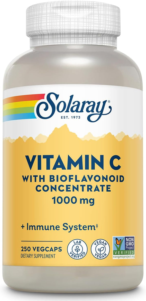 SOLARAY Vitamin C w/Rose HIPS, Acerola & Bioflavonoids, 1000mg, Non-GMO, Vegan, 250 CT for Immune Function