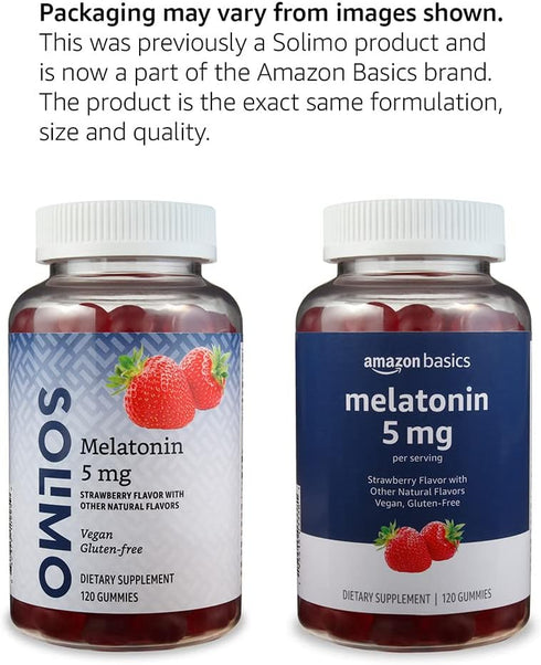 Amazon Basics Melatonin 5mg, 120 Gummies, Strawberry Flavor (Previously Solimo)
