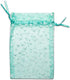 100-Pack 3x4 Sheer Organza Drawstring Gift Bags (Small), Metallic Stars (Teal/White) for Wedding Party Favors