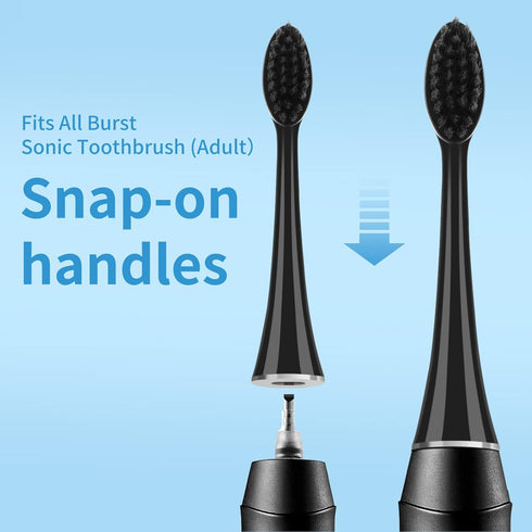 Replacement Toothbrush Heads for Burst Sonic Toothbrush, Soft Charcoal Bristles for Deep Clean, Black, Pack of 5