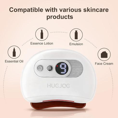 HUGJOG 9 Electric Gua Sha Face Massager, Heated Gua Sha Tool with Heat & Vibration Levels, Rechargeable Face Vibration