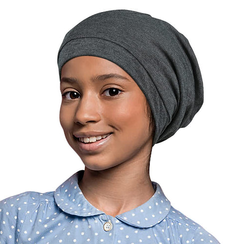 Silky Lined Satin Bonnet with Adjustable Elastic Band for Teens and Toddlers, Gray