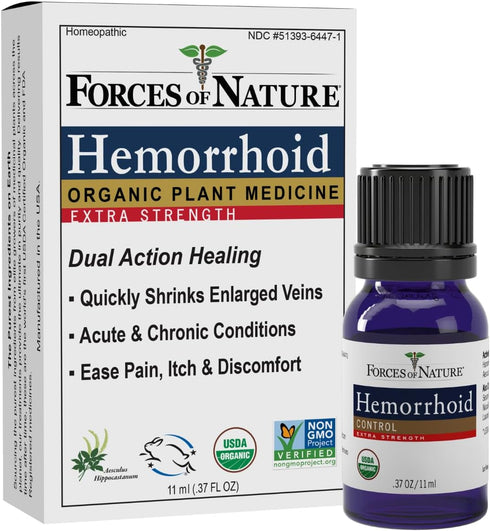 Forces of Nature Hemorrhoid Treatment, Extra Strength 0.37 Fl Oz - Organic Homeopathic Medicine for Pain, Itching,