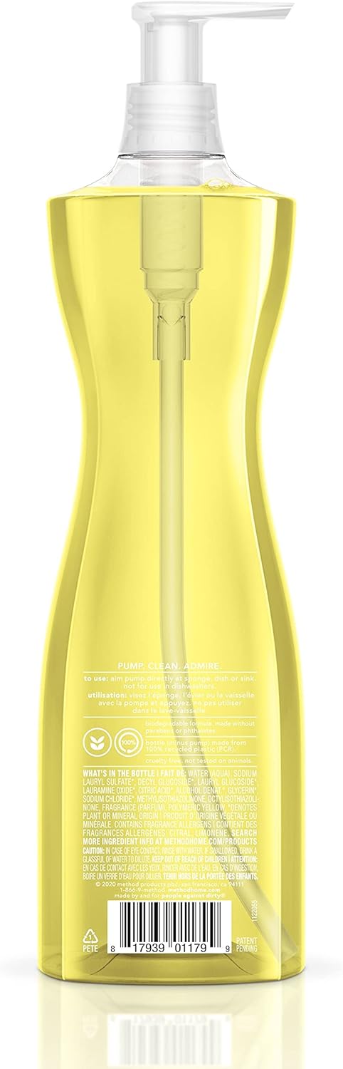 Method Gel Dish Soap Liquid, 18 Fl Oz Lemon Mint, Biodegradable Formula Tough on Grease (Pack of 6)