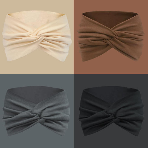 IVARYSS Extra Wide Non-Slip Headbands for Women, 7'' Large Twist Knotted Stretchy Hair Accessories, 4 Pack, Neutral