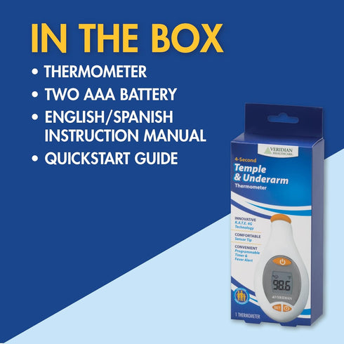 Temple & Underarm Thermometer | Infrared Measurements | Fast 4-Second Readout | Fever Alert | Backlit Display |