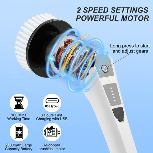 WDFAACK 8 Electric Spin Scrubber,Cordless Spin Scrubber for Cleaning with Replaceable Brush Heads,Shower Scrubber