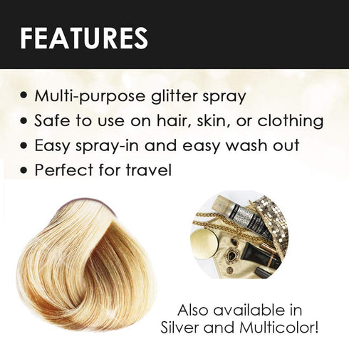 Jerome Russell Temporary Hair and Body Glitter Color Spray, 2.2 oz, Travel Spray, Adds Sparkly Shimmery Glow