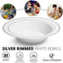 Silver Rimmed White Bowls, 5 Ounce, 50 Count, Hard Plastic, Disposable or Reusable Dessert, Salad, Cereal, Pasta Bowls
